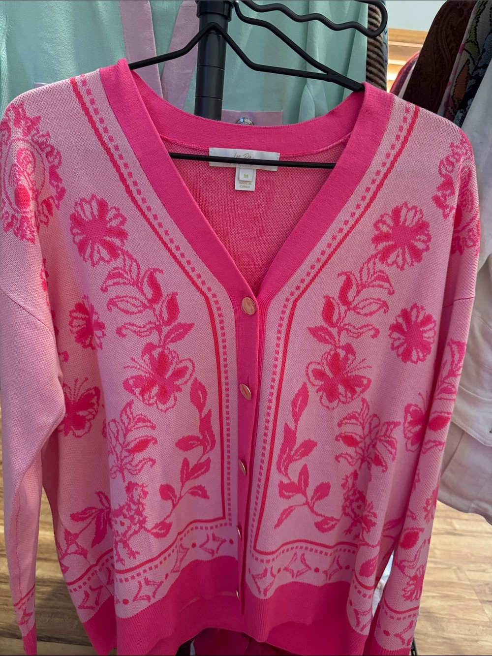 Lilly Pulitzer Hot Pink and Light Pink Floral Cardigan
